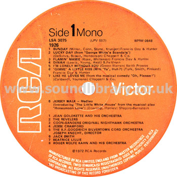 1926 Jean Goldkette & His Orchestra Beatrice Lillie UK Mono LP RCA Victor LSA3075 Label Image Side 1