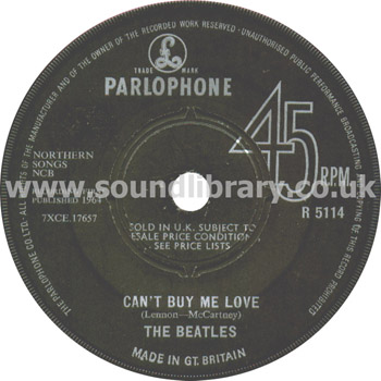 The Beatles Can't Buy Me Love UK Issue 7" Parlophone R 5114 Label Image