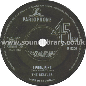 The Beatles I Feel Fine UK Issue 7" Parlophone R 5200 Label Image