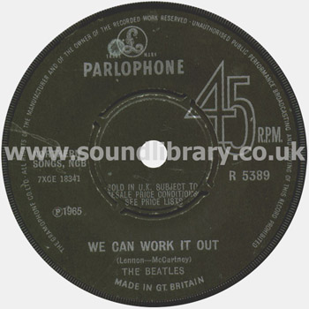 The Beatles We Can Work It Out UK Issue 7" Parlophone R 5389 Label Image