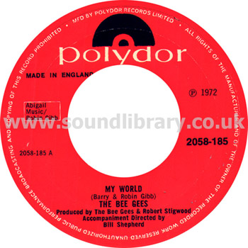 Bee Gees My World UK Issue 7" Label Image