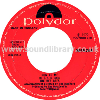 Bee Gees Run To Me UK Issue 7" Label Image