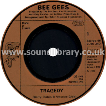Bee Gees Tragedy France Issue Stereo 7" RSO 2090 340 Label Image