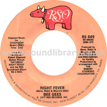Bee Gees Night Fever USA Issue 7" RSO RS 889 Label Image