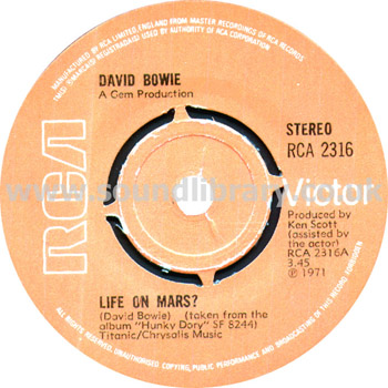 David Bowie Life On Mars? The Man Who Sold The World UK Stereo 7" RCA Victor RCA 2316 Label Image