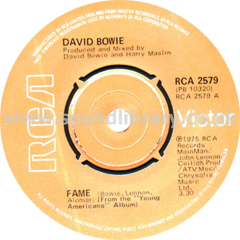 David Bowie Fame, Right UK Issue Stereo 7" RCA Victor RCA 2579 Label Image