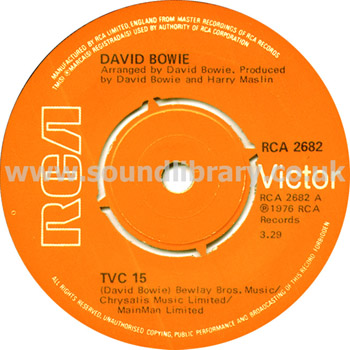 David Bowie TVC 15 UK Issue Spindle Centre 7" RCA Victor RCA 2682 Label Image