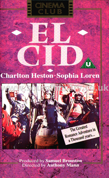 El Cid Charlton Heston Sophia Loren Raf Vallone VHS PAL Video Cinema Club CC 1018 Front Inlay Sleeve