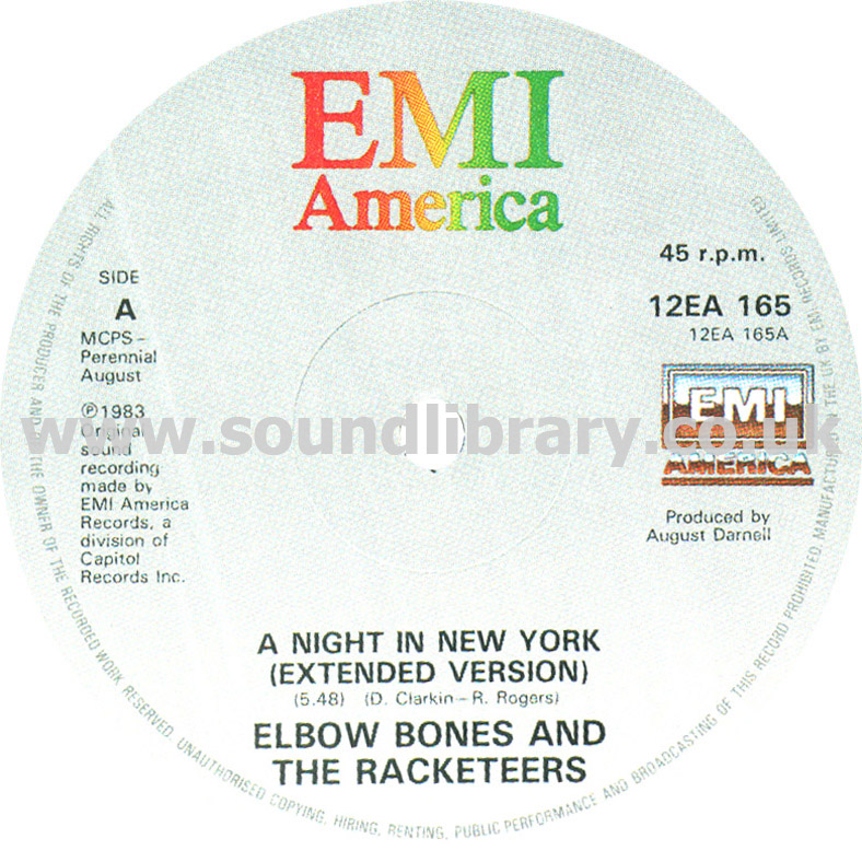 Elbow Bones and The Racketeers A Night In New York UK 12" EMI (America) 12EA 165 Label Image