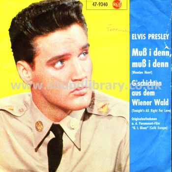 Elvis Presley Wooden Heart, Tonight's All Right For Love Germany 7" RCA 47-9340 Front Sleeve Image