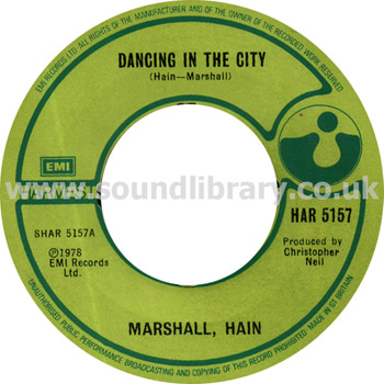 Marshall Hain Dancing In the City UK Issue 7" Harvest HAR 5157 Label Image