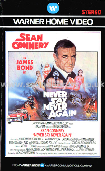 Never Say Never Again Sean Connery VHS Video Warner Home Video PEV 61337 Front Inlay Sleeve