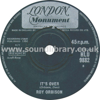 Roy Orbison It's Over, Indian Wedding UK Issue 7" Label Image
