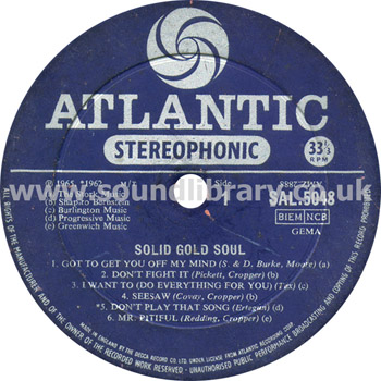 Solomon Burke Solid Gold Soul UK Issue Stereo LP Label Image Side 1
