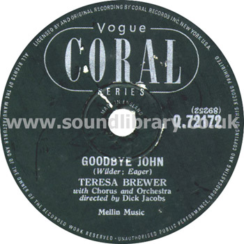 Teresa Brewer A Sweet Old Fashioned Girl UK Issue 10" 78rpm Vogue Q.72172 Label Image
