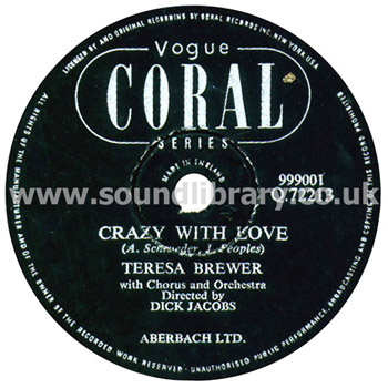 Teresa Brewer Crazy With Love UK Issue 10" 78rpm Vogue Q.72213 Label Image