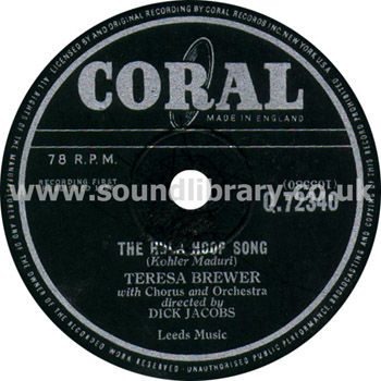 Teresa Brewer The Hula Hoop Song UK Issue 10" 78 RPM Coral Q.72340 Label Image