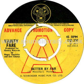 Vanity Fare Better By Far UK Issue Advance Promotion Copy 7" DJM DJS.250 Label Image