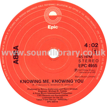 Abba Knowing Me Knowing You Holland Issue Stereo 7" Epic EPC 4955 Label Image