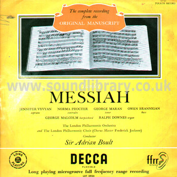 Sir Adrian Boult Handel Messiah UK Issue Mono 4LP Decca LXT 2921 - 2924 Front Sleeve Image