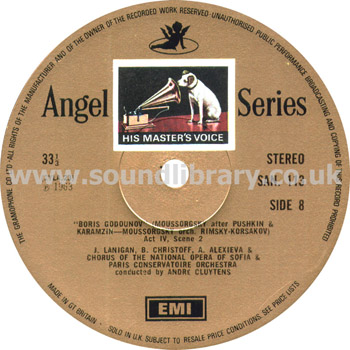 Andre Cluytens Boris Godounov UK Stereo 4LP Box Set HMV Angel Series SAN 110 - 113 Label Image Side 8