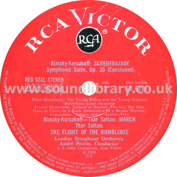 Andre Previn Rimsky-Korsakov Scheherzade Stereo LP RCA Victor (Red Seal) SB6774 Label Image
