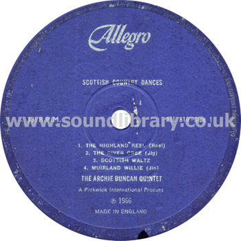 Archie Duncan Quintet Scottish Country Dances UK Issue LP Allegro ALL 810 Label Image