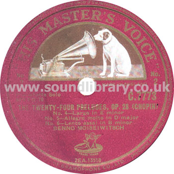 Benno Moiseiwitsch Chopin The Twenty-Four Preludes. Op. 28 UK 12" 78rpm HMV C.7773 Label Image