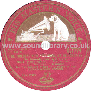 Benno Moiseiwitsch Chopin The Twenty-Four Preludes Op. 28 UK 12" 78rpm HMV C.7774 Label Image