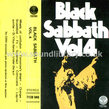 Black Sabbath Vol. 4 UK Issue Stereo MC Vertigo 7138 040 Front Inlay Card