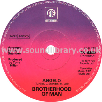 Brotherhood of Man Angelo UK Issue 7" Pye 7N 45699 Label Image