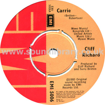 Cliff Richard Carrie UK Issue 7" EMI 5006 Label Image Side 1