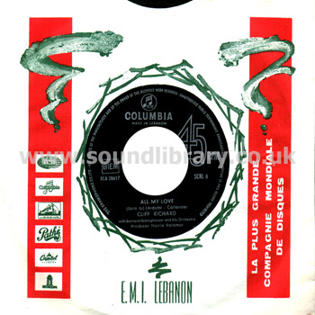 Cliff Richard All My Love Lebanon Issue 7" Columbia SCRL 6 Company Sleeve & Label Image