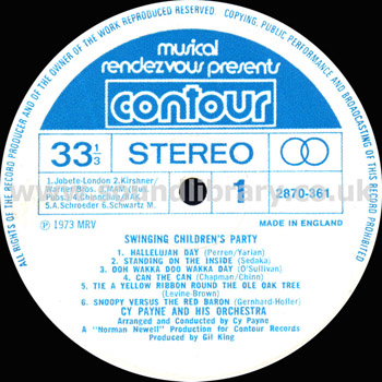 Cy Payne And His Orchestra Swinging Children's Party Stereo UK Issue LP Label Image