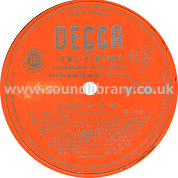 Dame Peggy Ashcroft Poetry Readings Volume II UK Issue Mono LP Decca LXT 5265 Label Image