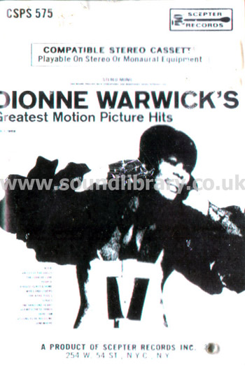 Dionne Warwick Greatest Motion Picture Hits USA Issue MC Scepter Records CSPS 575 Front Inlay Card