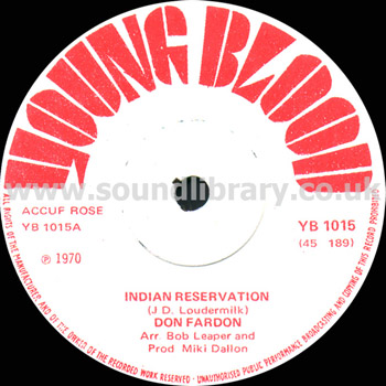 Don Fardon Indian Reservation UK Issue 7" Young Blood YB 1015 Label Image Side 1