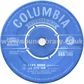 Duke Ellington And His Orchestra The Hawk Talks UK Issue 7" EP Columbia SEG7503 Label Image