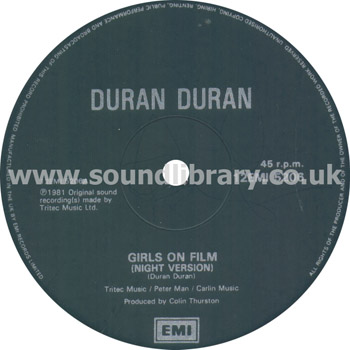 Duran Duran Girls On Film UK Issue 12" EMI 12EMI 5206 Label Image Side 1