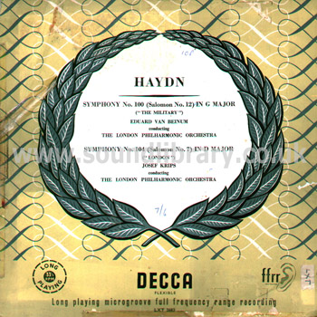 Josef Krips Eduard Van Beinum Haydn Symphony No. 100 Symphony No. 104 Decca LXT 2683 Front Sleeve Image