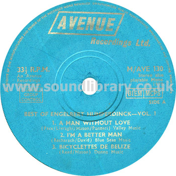 Engelbert Humperdinck Best of Vol. 1 UK Issue Stereo 7" EP Avenue MAVE130 Label Image Side 1