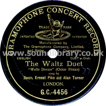 Ernest Pike Alan Turner Waltz Duet UK 10" 78rpm Gramophone Concert Record G.C.-4456 Label Image