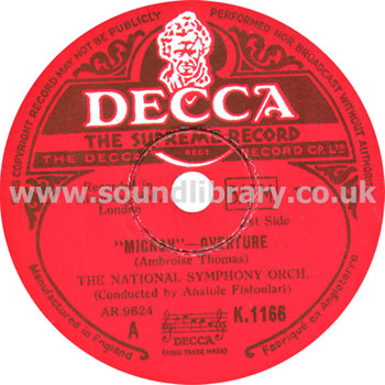 Anatole Fistoulari Mignon Overture UK Issue 78 - 12" Decca K.1166 Label Image