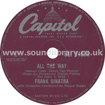 Frank Sinatra All The Way UK Issue 10" 78rpm Capitol CL. 14800 Label Image