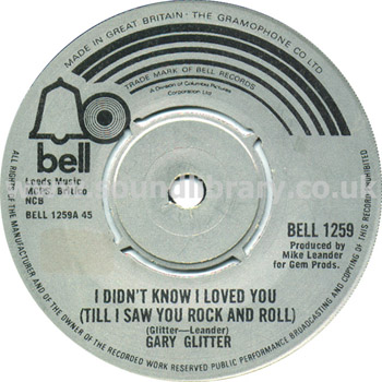 Gary Glitter I Didn't Know I Loved You UK Issue 7" Bell BELL 1259 Label Image Side 1
