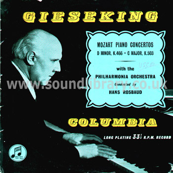 Walter Gieseking Mozart Piano Concertos  UK Issue Mono LP Columbia 33CX 1235 Front Sleeve Image