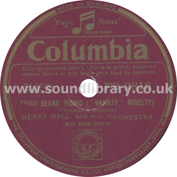 Henry Hall and His Orchestra Teddy Bears' Picnic UK Issue 10" 78 RPM Columbia FB 2816 Label Image