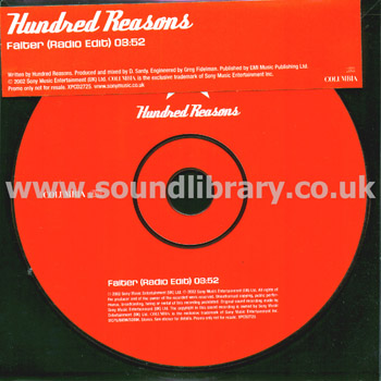 Hundred Reasons Falter UK Issue Promo CDS Columbia XPCD2725 Disc Image