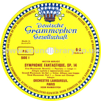 Igor Markevitch Berlioz Symphonie Fantastique Australia LP 104416 Label Image Side 1