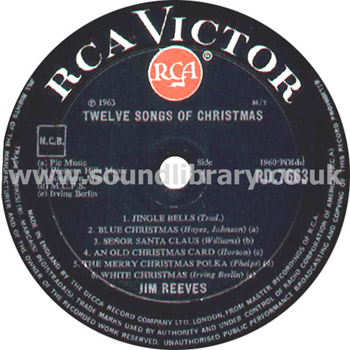 Jim Reeves Twelve Songs Of Christmas UK Issue LP RCA Victor RD-7663 Label Image Side 1